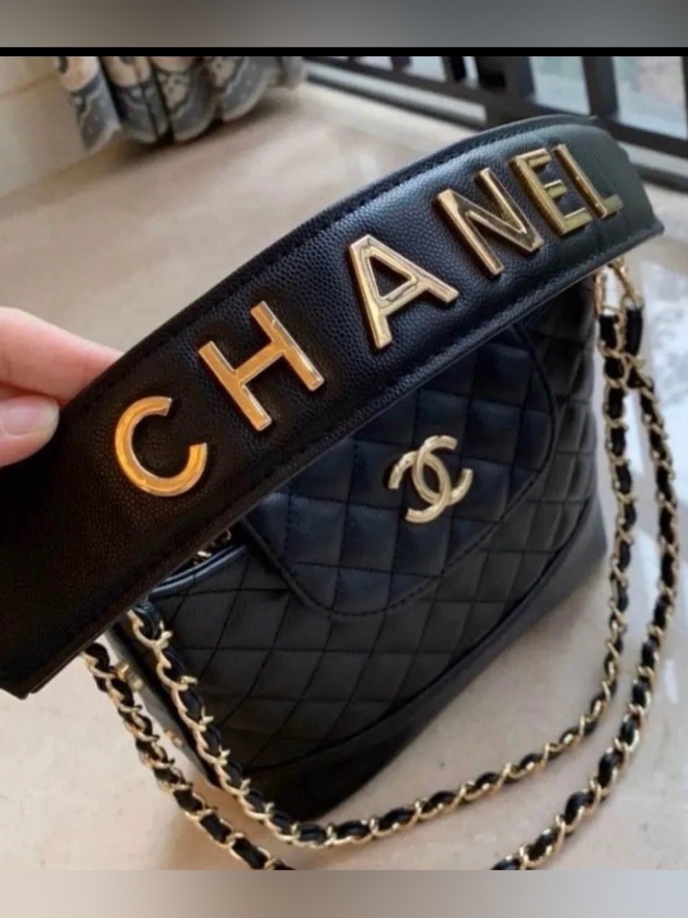 VIP CC Black Quilted Bag With Gold Chain Accent